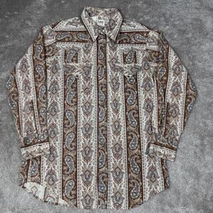 Vintage Lee Western Shirt Long Sleeve Button Up Size 17 1/2 - 35 Brown Cowboy